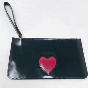 Vintage Moschino Black Leather Red Heart Wristlet Clutch